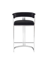 Modrest Munith Modern Black Velvet & Stainless Steel Counter Stool Model VGZAB9504-BLK-BS